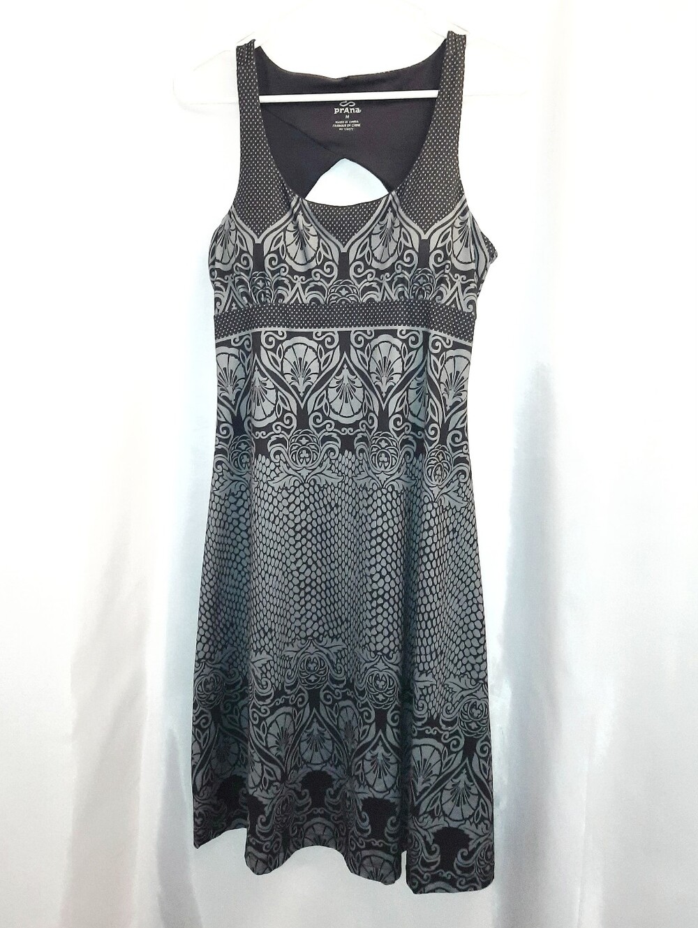 Prana Black and Gray Patterned Keyhole Tank Dress